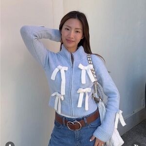 Light Blue Sweater with White Bows CIDER